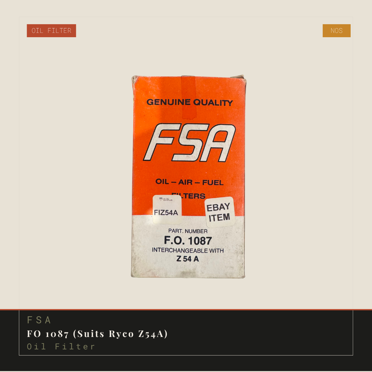 FSA FO1087 (Suits Ryco Z54A) Oil Filter | Genuine Replacement