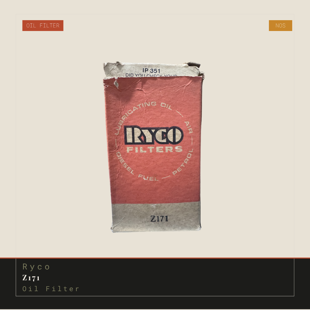 Ryco Z171 Oil Filter | Genuine NOS Replacement
