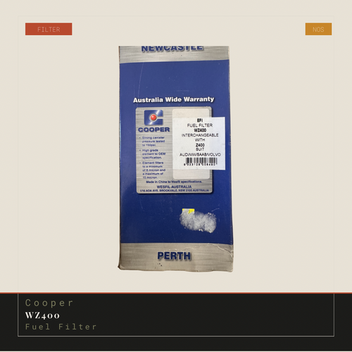 Cooper WZ400 fuel filter packaging with branding and text on a beige background
