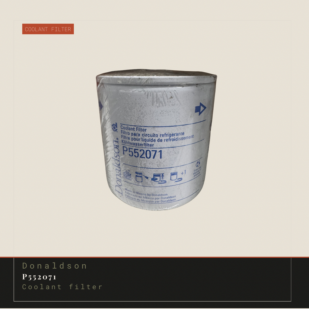 Donaldson coolant filter P552071 on a beige background