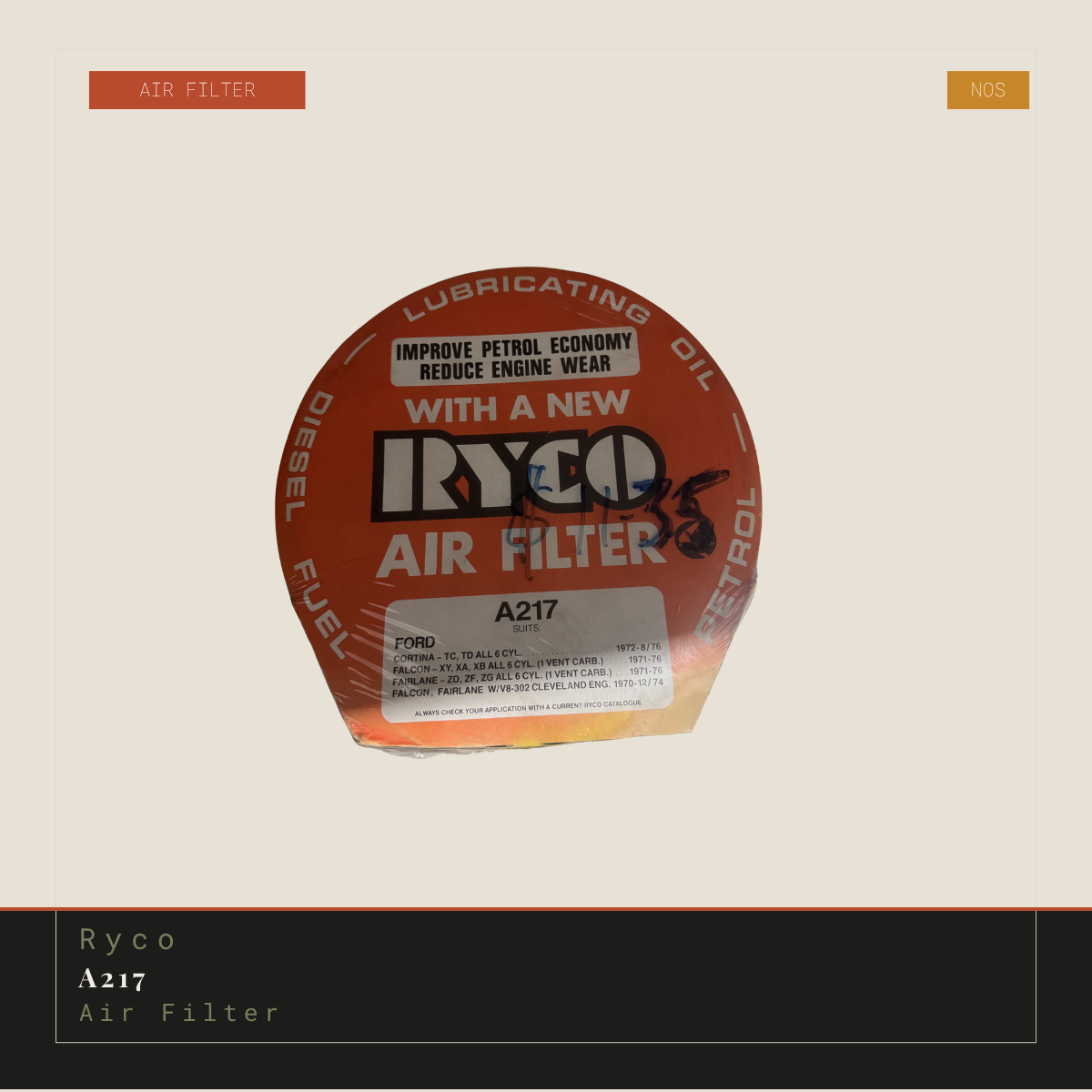 Ryco A217 Air Filter | Genuine NOS Replacement