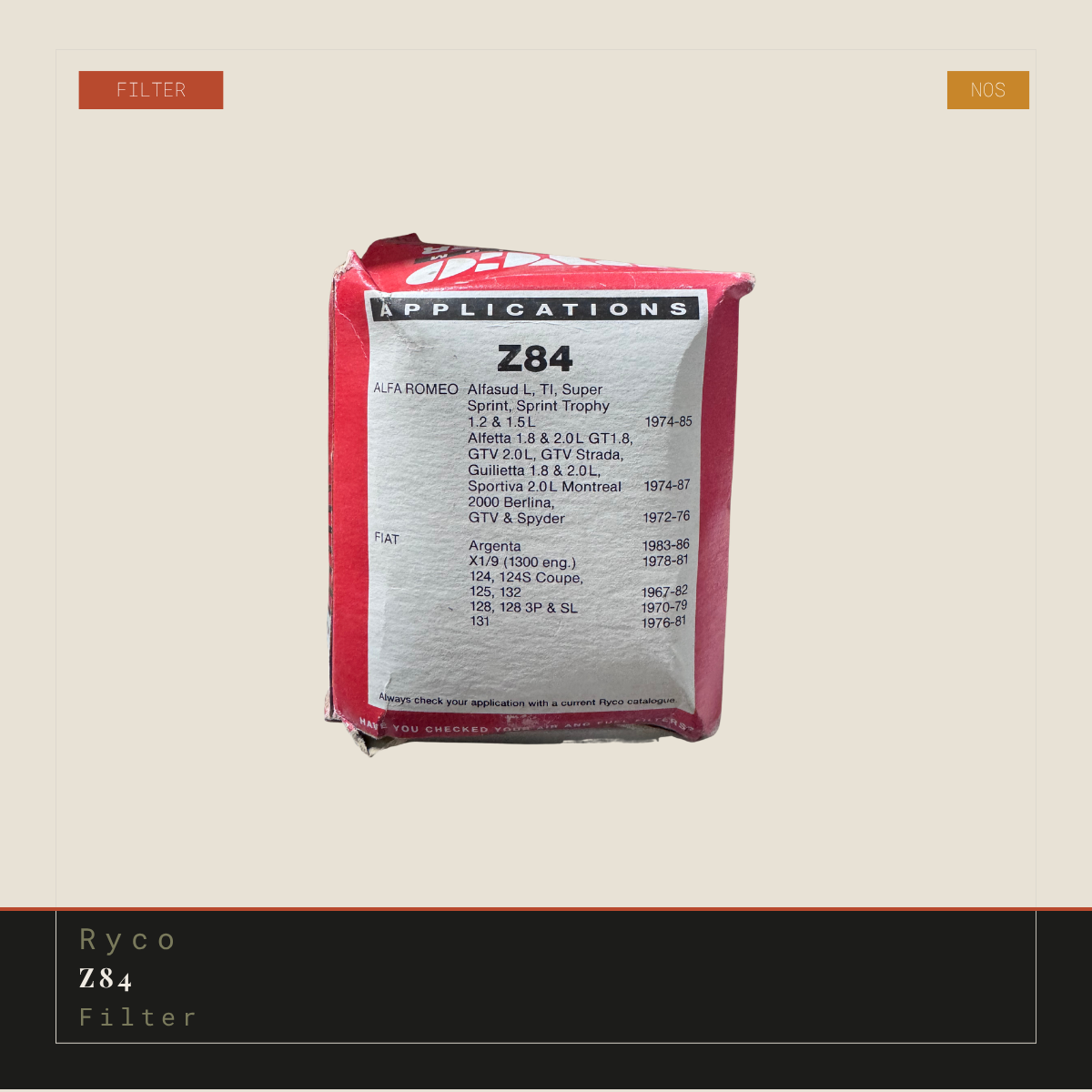 Ryco Z84 Oil Filter | Genuine NOS Replacement