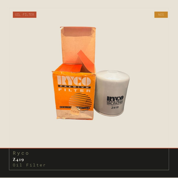 Ryco oil filter and its packaging on a light gray background