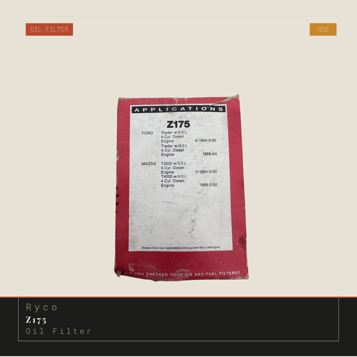 Ryco Z175 Oil Filter | Genuine NOS Replacement